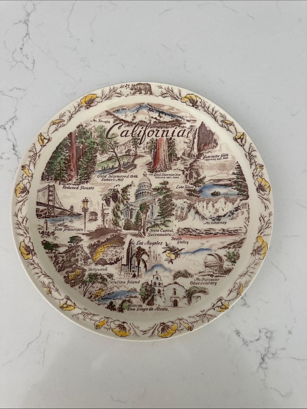 California Souvenir Decorative Plate - Yellow Accent